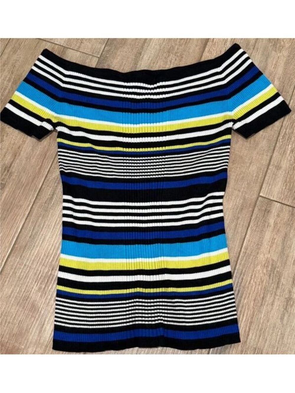 Premise Striped Off-the-Shoulder Rib-Knit Top